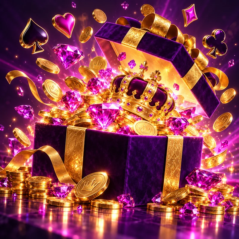 Goldenes Licht, violette Geschenkbox und Edelsteine